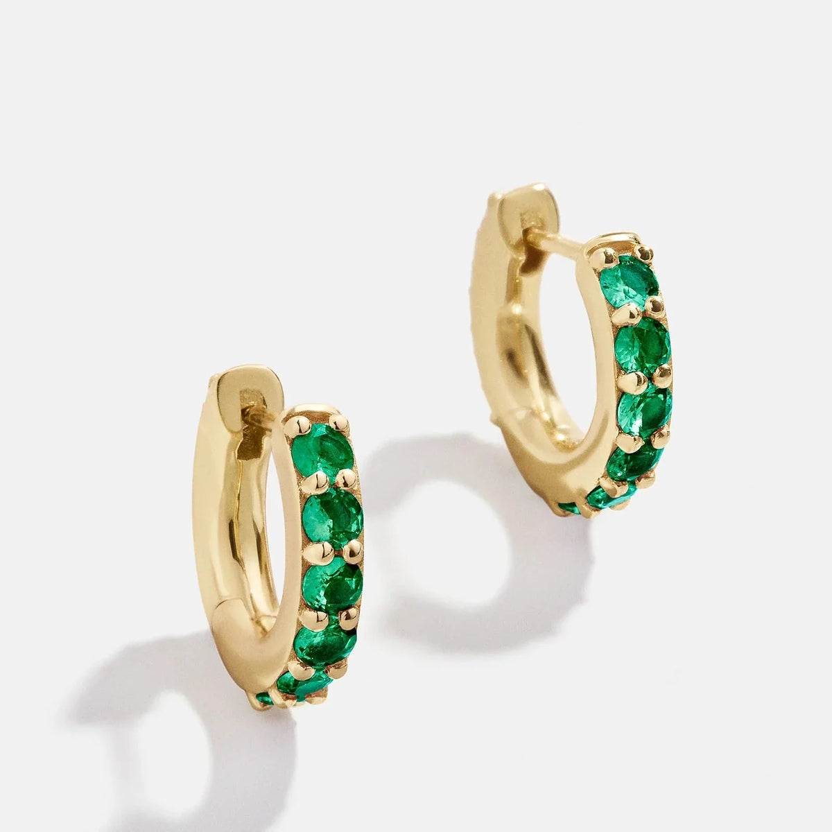 14K Gold Birthstone Huggie Earrings - Emerald