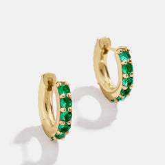 14K Gold Birthstone Huggie Earrings - Emerald