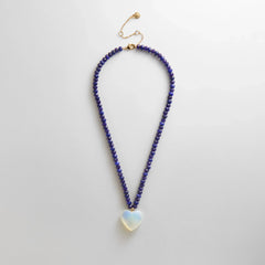 Semi-Precious Heart Necklace - Moonstone/Lapis