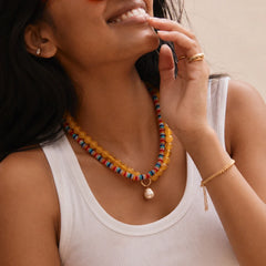 Amaris Semi-Precious Beaded Necklace - Red/Blue Multi