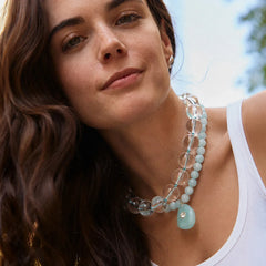 Jane Beaded Necklace - Clear/Turquoise