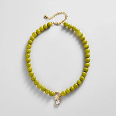 Janette Beaded Ring Necklace - Olive