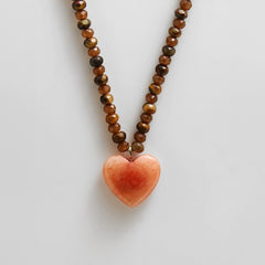 Semi-Precious Heart Necklace - Smoky Quartz/Tiger's Eye