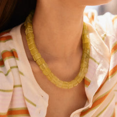 Jess Square Beaded Necklace - Olive Jade