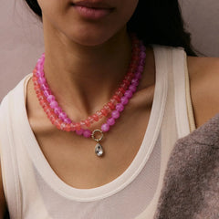 Janette Beaded Ring Necklace - Fuchsia Agate Bead