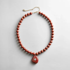 Jamie Semi-Precious Beaded Necklace - Red Jasper/Red Jasper