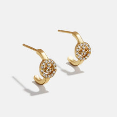 18K Gold Smiley Delicate Hoop Earrings - Pavé Smiley Face