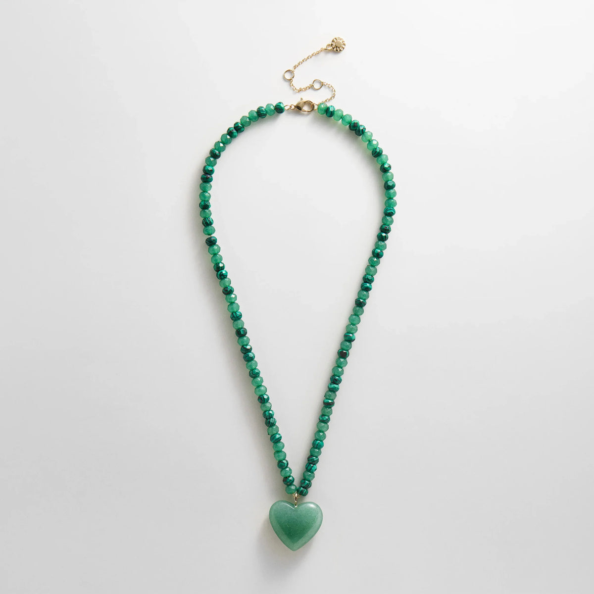 Semi-Precious Heart Necklace - Light Jade/Malachite