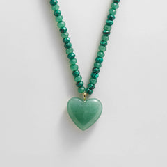Semi-Precious Heart Necklace - Light Jade/Malachite