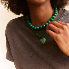 Semi-Precious Heart Necklace - Light Jade/Malachite
