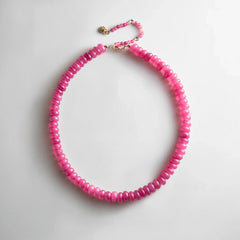 Joyce Semi-Precious Beaded Necklace - Fuchsia Agate Bead