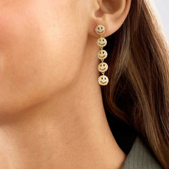 18K Gold Smiley Face Drop Earrings - Smiley
