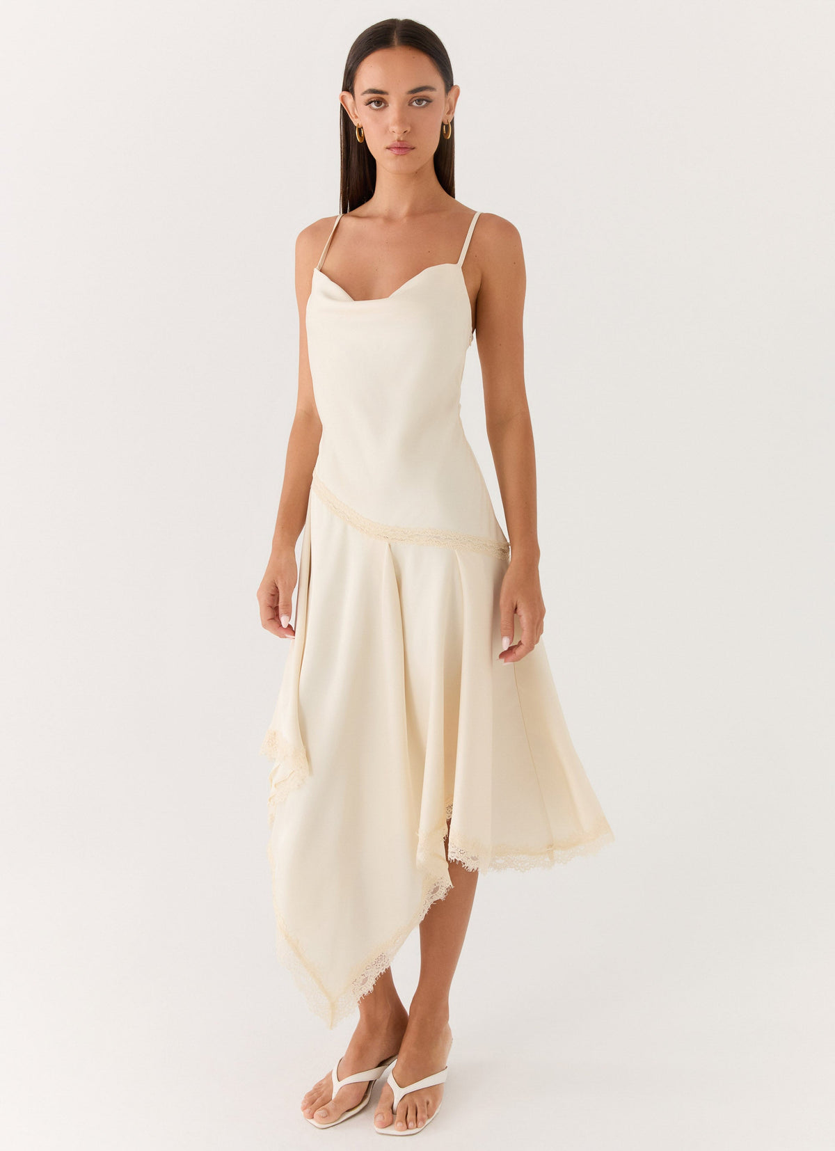 Cleosa Asymmetrical Midi Dress White