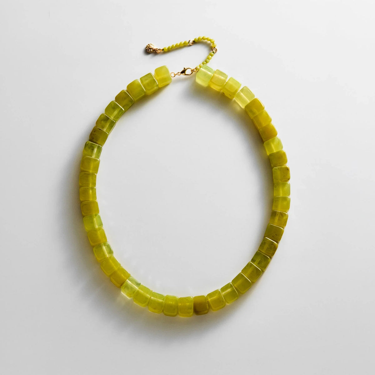 Jess Square Beaded Necklace - Olive Jade