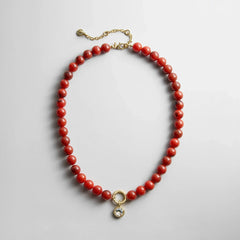 Janette Beaded Ring Necklace - Carnelian