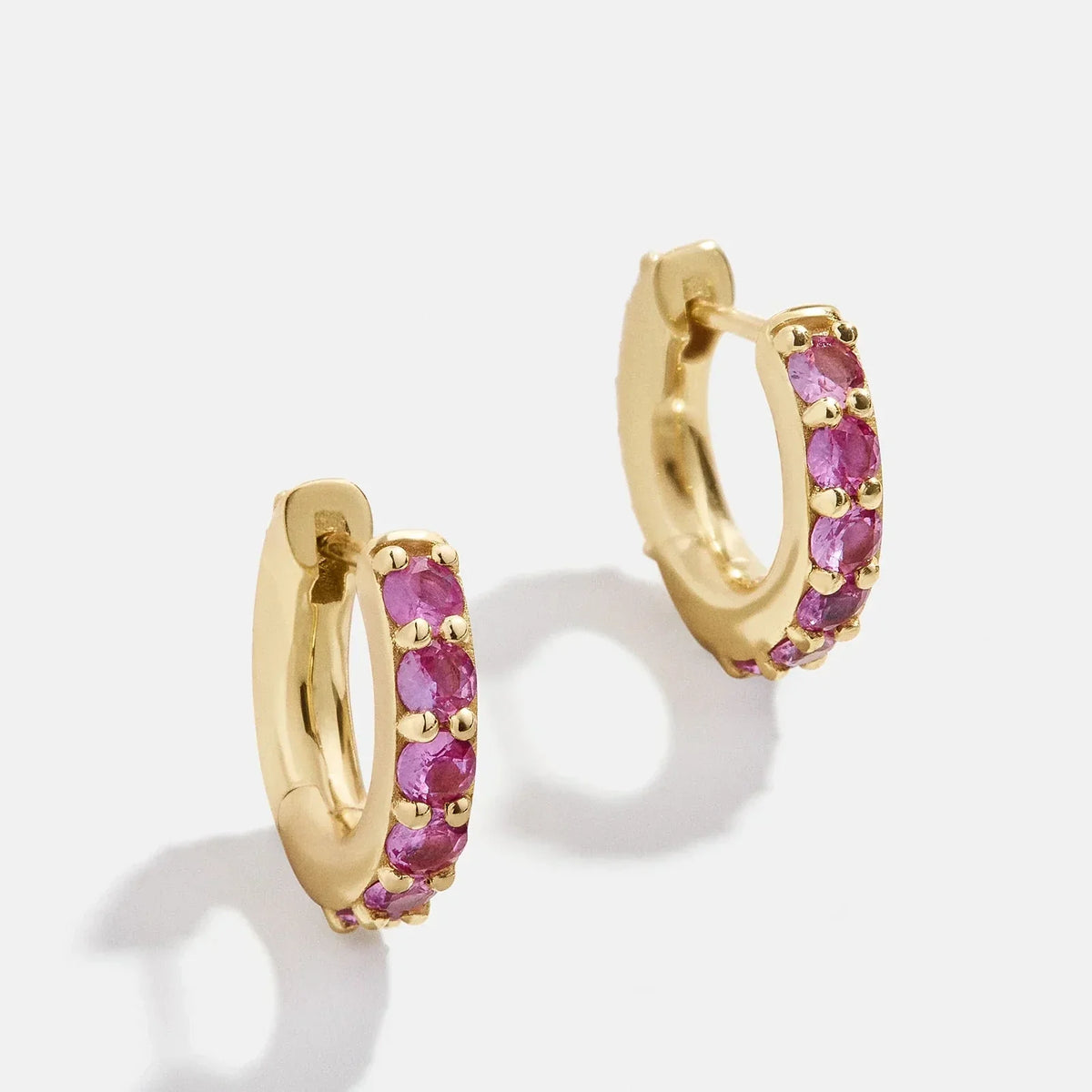 14K Gold Birthstone Huggie Earrings - Rose