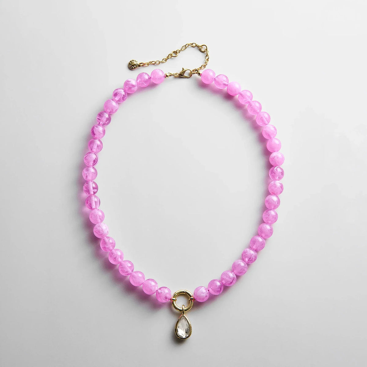 Janette Beaded Ring Necklace - Fuchsia Agate Bead