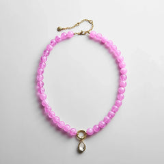 Janette Beaded Ring Necklace - Fuchsia Agate Bead