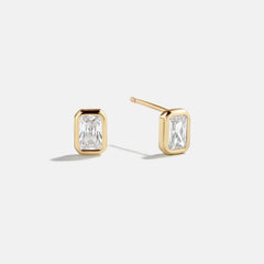 Bianca 14K Gold Earrings - Emerald Bezel Set Earrings