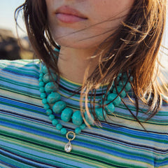 Janette Beaded Ring Necklace - Turquoise Bead