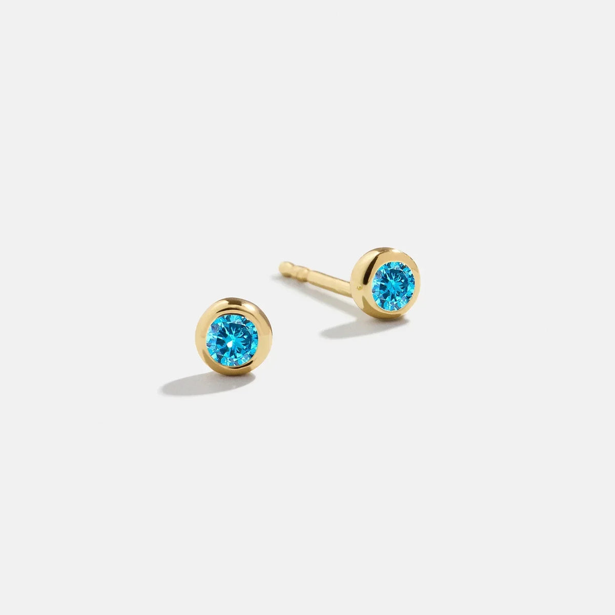 14K Gold Birthstone Stud Earrings - Blue Zircon