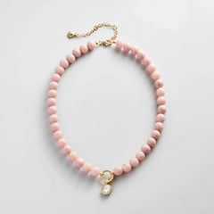 Janette Beaded Ring Necklace - Light Pink Bead