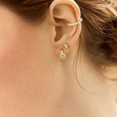 18K Gold Smiley Delicate Hoop Earrings - Pavé Smiley Face