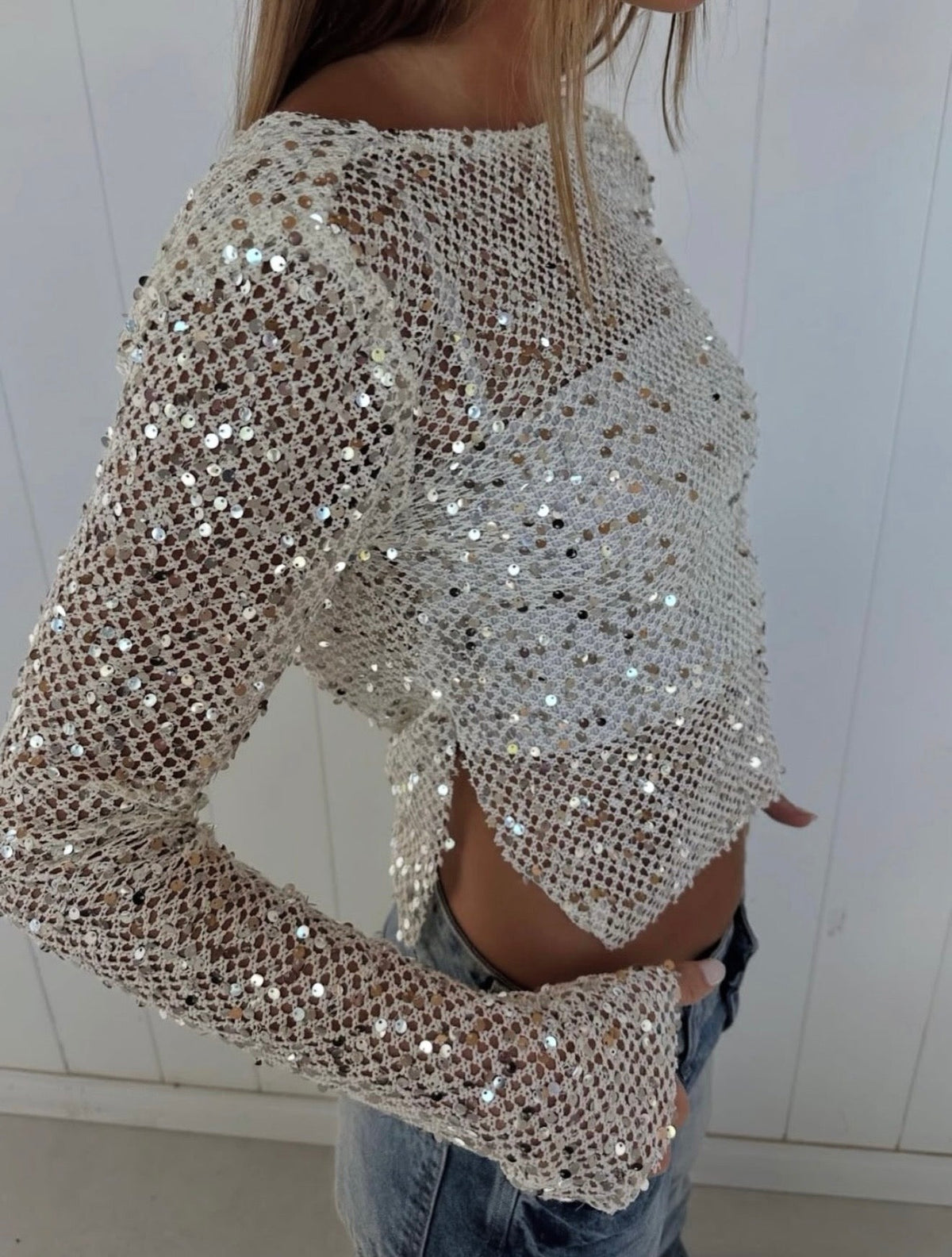 Grace Open-Back Sequin Crop Top